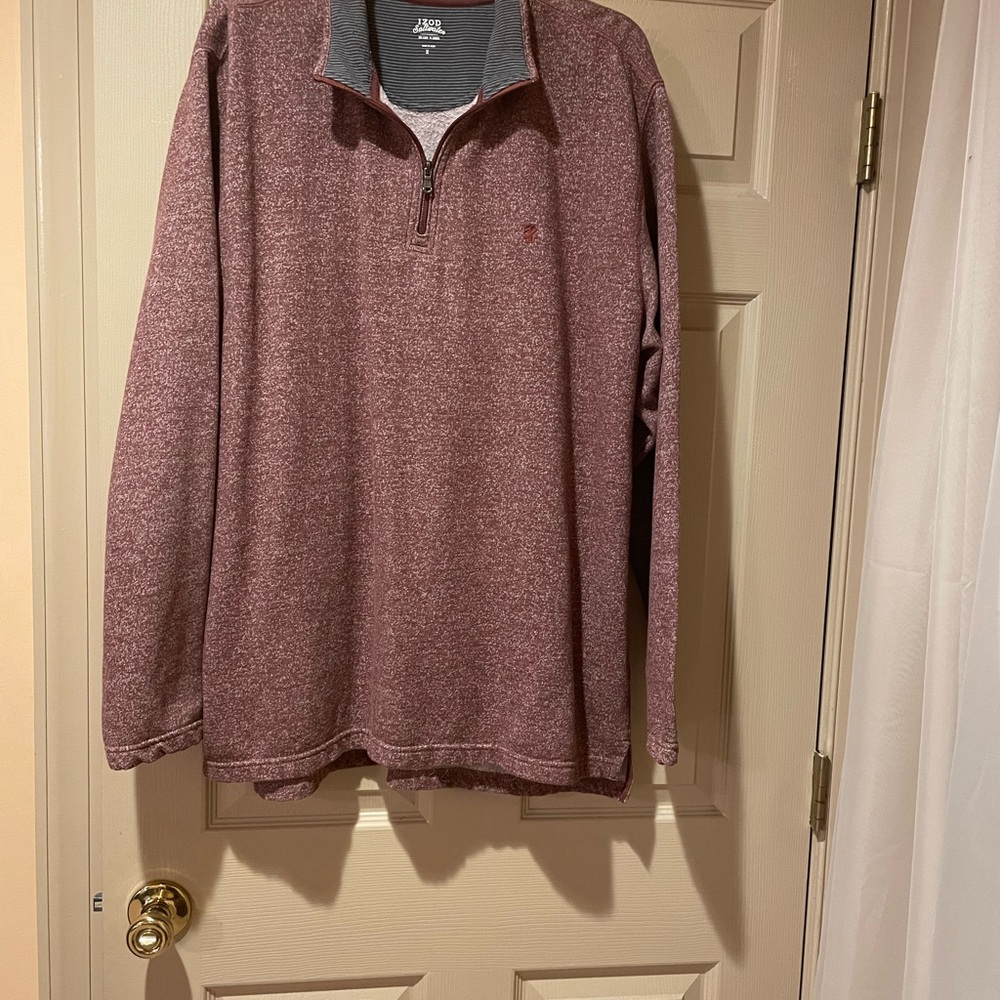 Izod Men's Quarter Zip Up Sweater - Light Maroon. Size‎ XL.